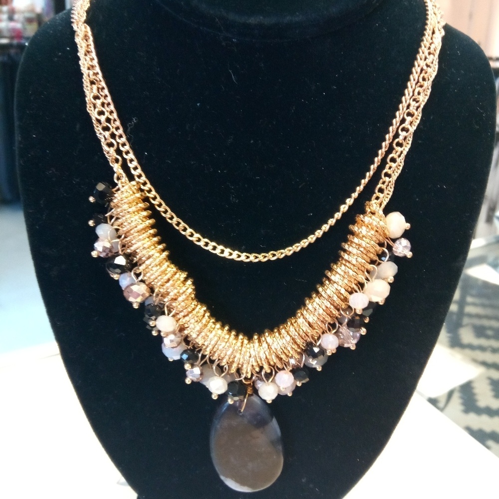 Marble Stone Gold Color Necklace Beaded